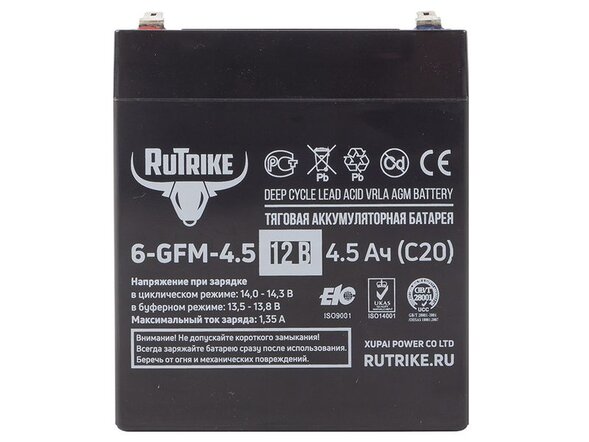 Тяговый аккумулятор RuTrike 6-GFM-4,5 (12V4,5A/H C20)